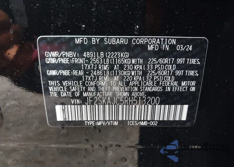 2024 Subaru Forester Wilderness из США, поврежденный, VIN JF2SKAJC5RH513200